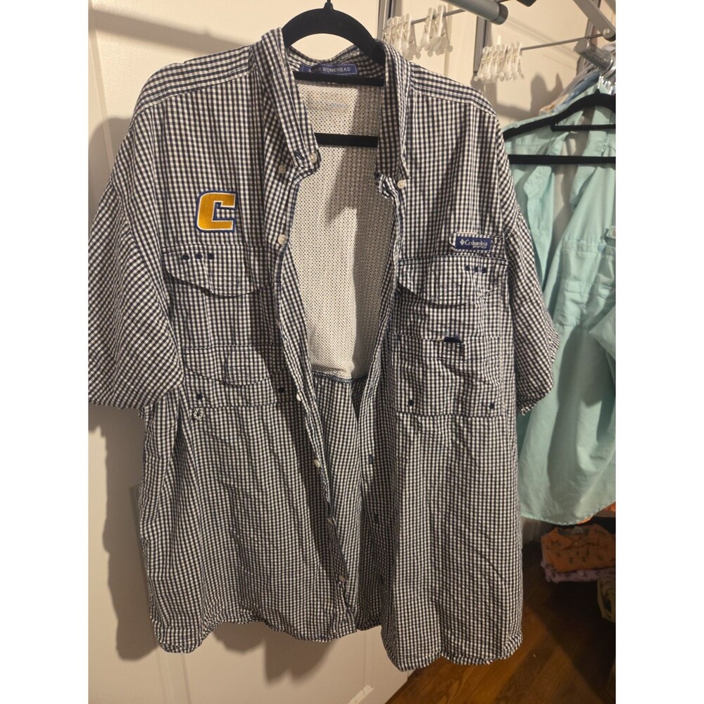 Columbia PFG Chattanooga Mocs Shirt Mens L Super Bonehead UTC Fishing Gingham